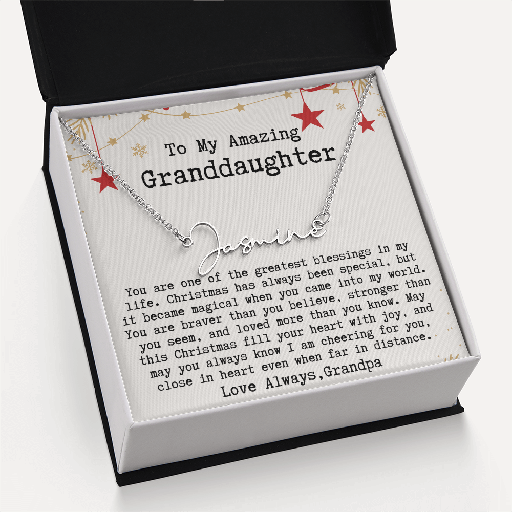 Personalized Christmas Gift from Grandpa to Granddaughter - Signature Style Name Necklace