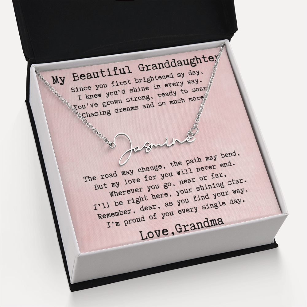 Personalized Birthday Gift for Granddaughter – Custom Signature Style Name Necklace – Unique Name Plate Necklace from Grandma