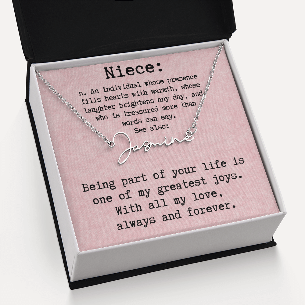 Personalized Birthday Gift for Niece – Custom Signature Style Name Necklace – Unique Name Plate Necklace Birthday Present from Aunt