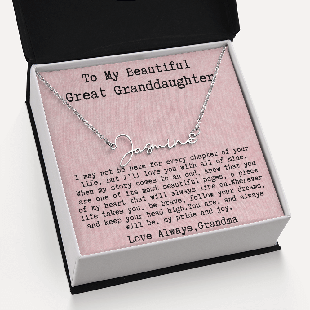 Gift for Great Granddaughter from Grandma - Signature Style Name Necklace