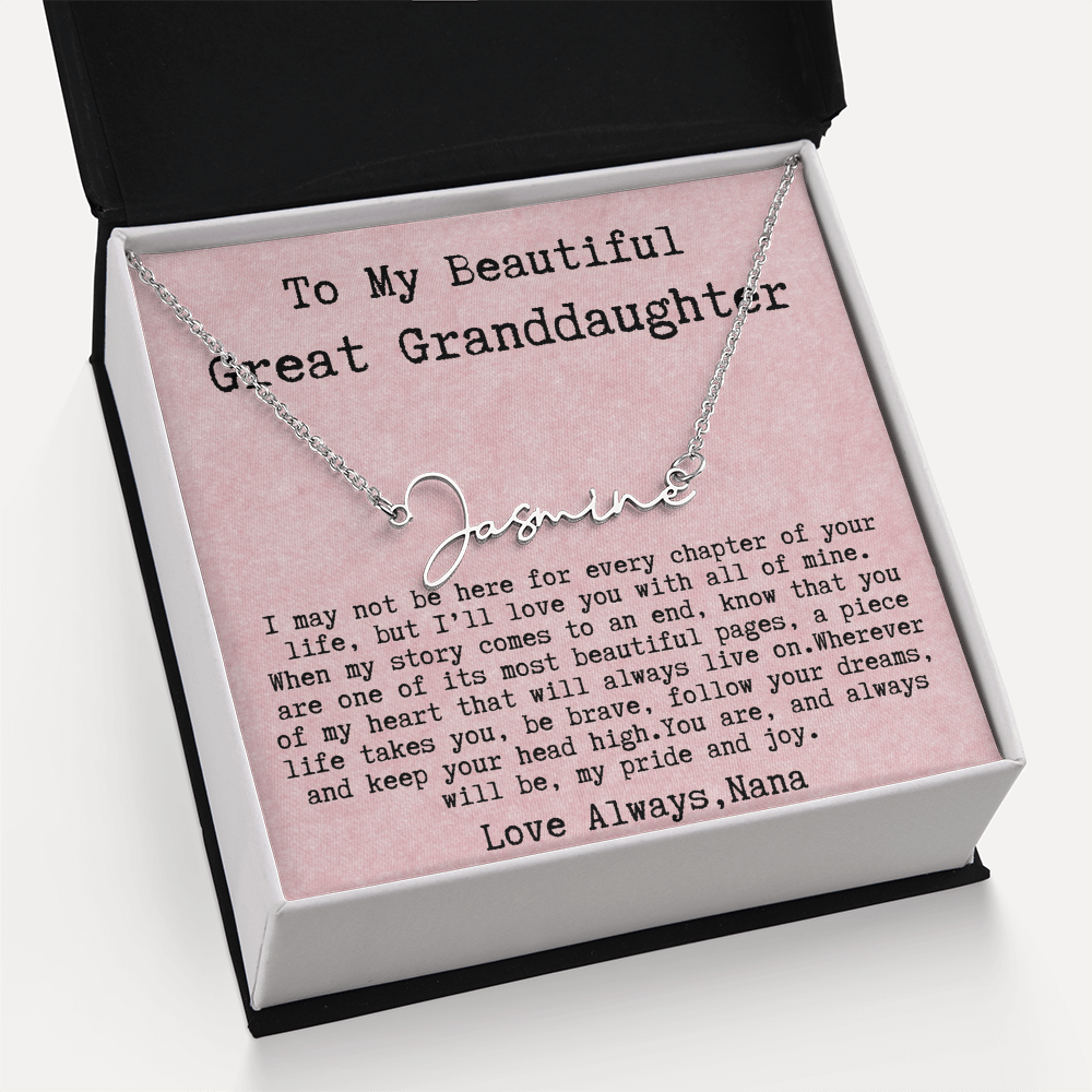 Gift for Great Granddaughter from Nana - Signature Style Name Necklace