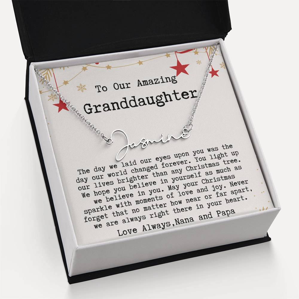 Personalized Christmas Gift from Nana & Papa to Granddaughter - Signature Style Name Necklace