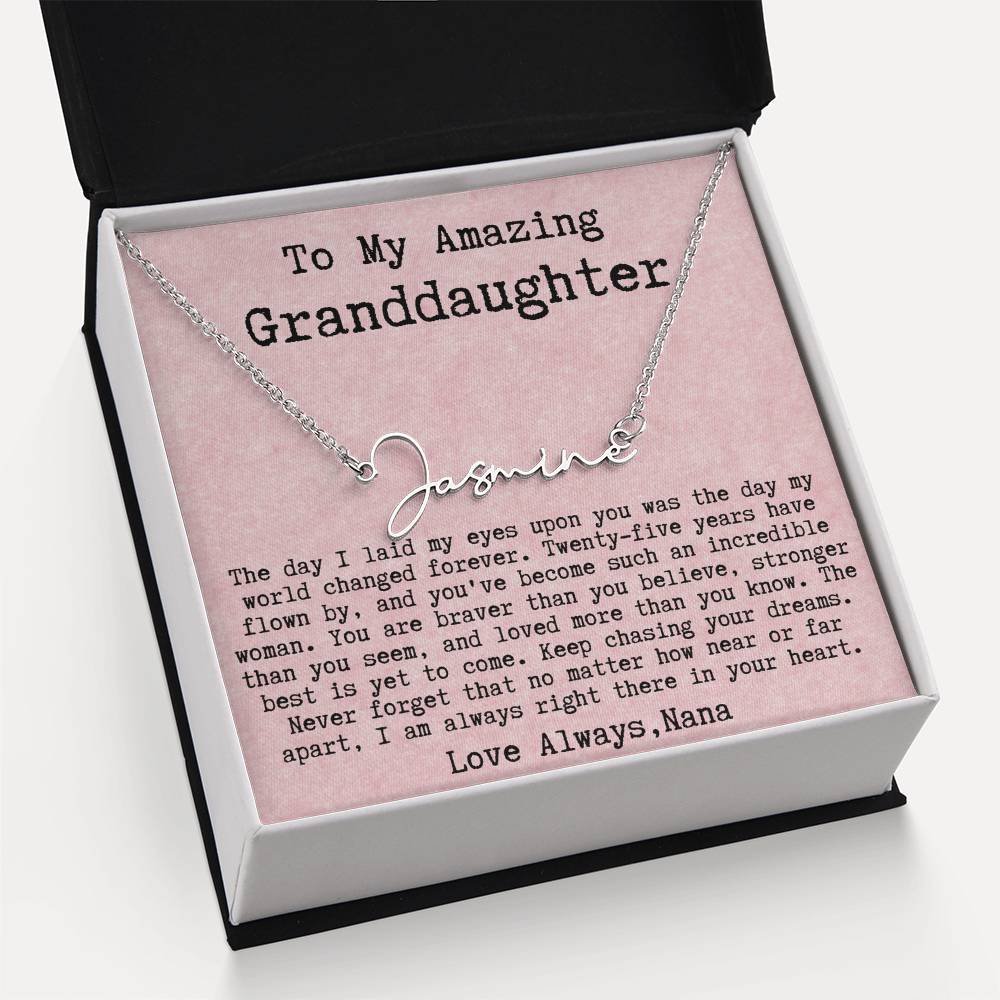 Personalized 25th Birthday Gift from Nana to Granddaughter - Signature Style Name Necklace