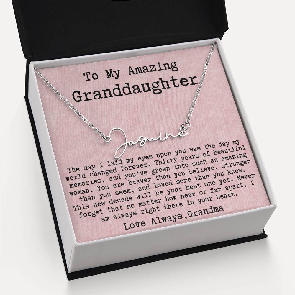 Personalized 30th Birthday Gift from Grandma to Granddaughter - Signature Style Name Necklace
