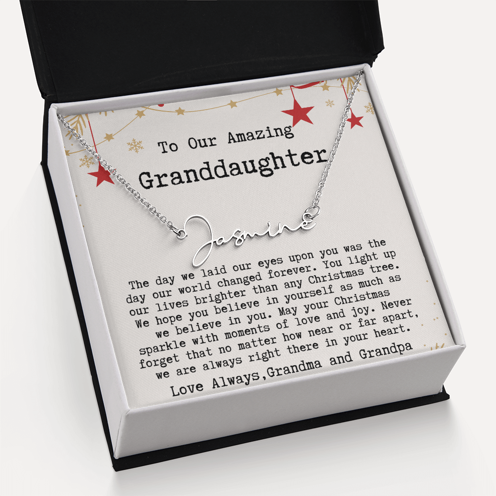 Personalized Christmas Gift from Grandma & Grandpa to Granddaughter - Signature Style Name Necklace