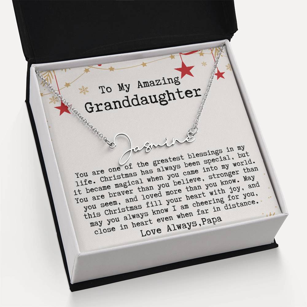 Personalized Christmas Gift from Papa to Granddaughter - Signature Style Name Necklace