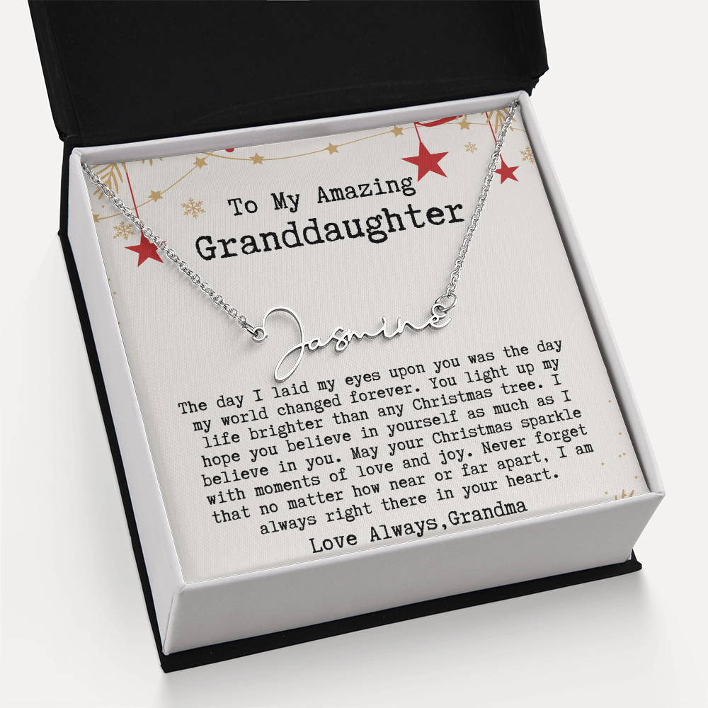 Personalized Christmas Gift from Grandma to Granddaughter - Signature Style Name Necklace