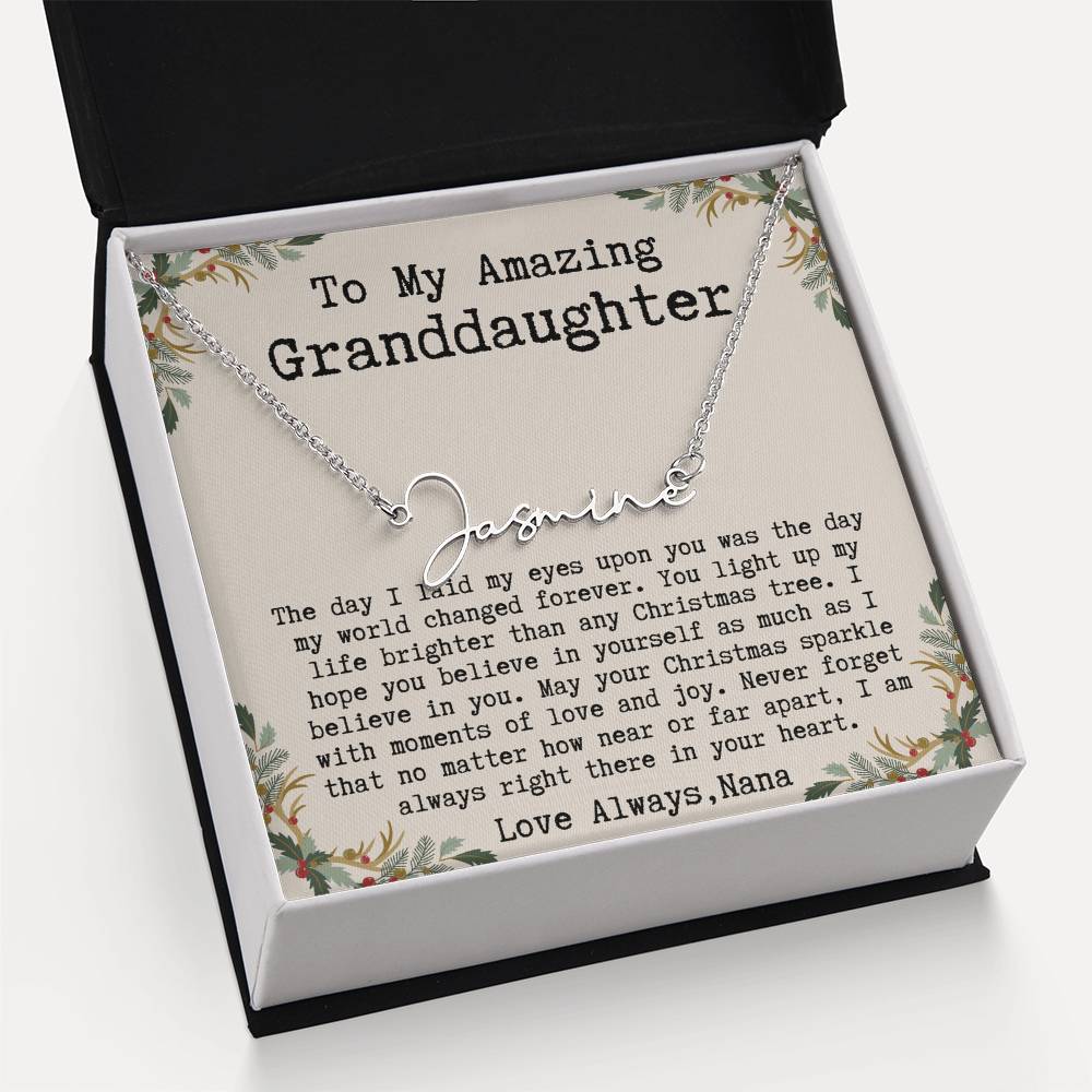 Custom Christmas Gift from Nana to Granddaughter - Signature Style Name Necklace