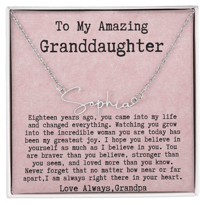 Personalized 18th Birthday Gift for Granddaughter from Grandpa - Signature Style Name Necklace