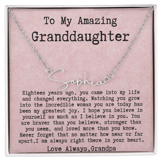 Personalized 18th Birthday Gift for Granddaughter from Grandpa - Signature Style Name Necklace