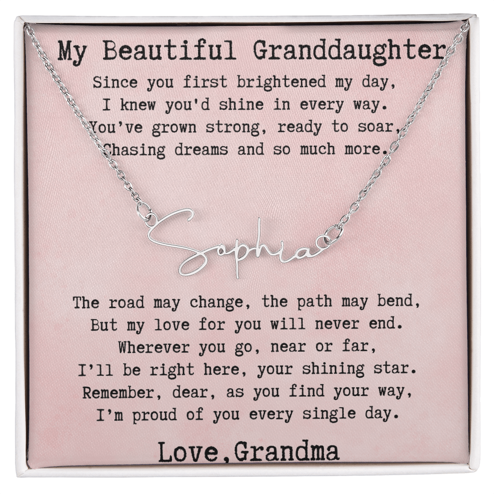 Personalized Birthday Gift for Granddaughter – Custom Signature Style Name Necklace – Unique Name Plate Necklace from Grandma