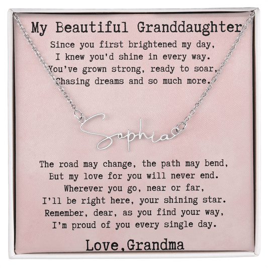 Personalized Birthday Gift for Granddaughter – Custom Signature Style Name Necklace – Unique Name Plate Necklace from Grandma