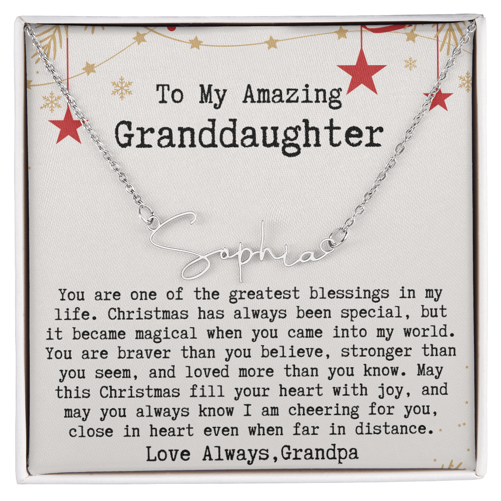 Personalized Christmas Gift from Grandpa to Granddaughter - Signature Style Name Necklace