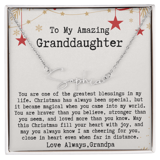 Personalized Christmas Gift from Grandpa to Granddaughter - Signature Style Name Necklace