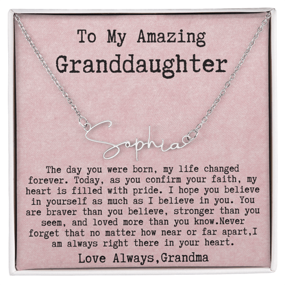 Personalized Confirmation Gift from Grandma to Granddaughter - Signature Style Name Necklace