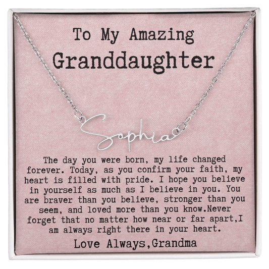 Personalized Confirmation Gift from Grandma to Granddaughter - Signature Style Name Necklace