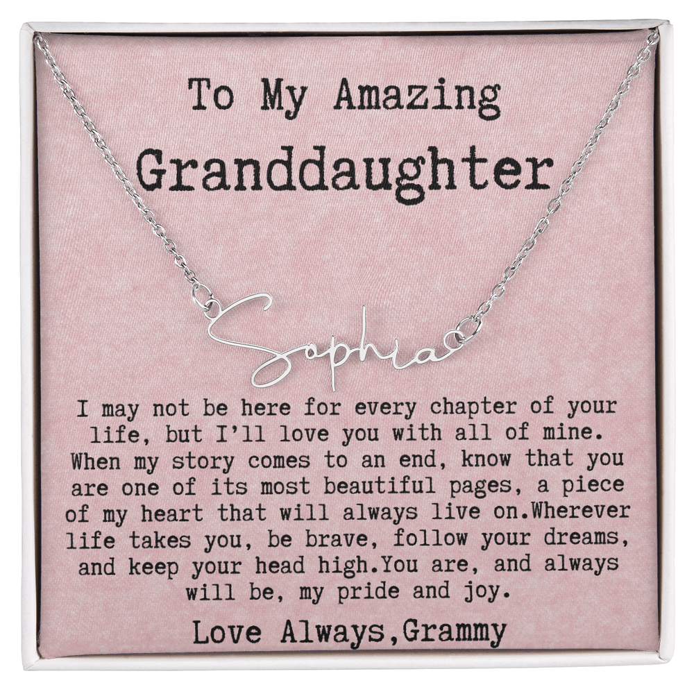Personalized Birthday Gift for Granddaughter – Custom Signature Style Name Necklace – Unique Name Plate Necklace from Grammy