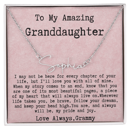 Personalized Birthday Gift for Granddaughter – Custom Signature Style Name Necklace – Unique Name Plate Necklace from Grammy