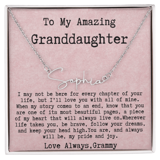 Personalized Birthday Gift for Granddaughter – Custom Signature Style Name Necklace – Unique Name Plate Necklace from Grammy