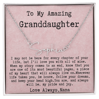 Personalized Birthday Gift for Granddaughter – Custom Signature Style Name Necklace – Unique Name Plate Necklace from Nana