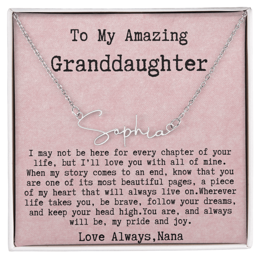 Personalized Birthday Gift for Granddaughter – Custom Signature Style Name Necklace – Unique Name Plate Necklace from Nana