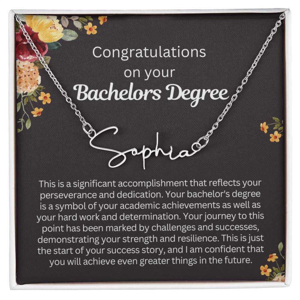 Personalized Bachelors Degree Graduation Gift - Customizable Signature Style Name Necklace