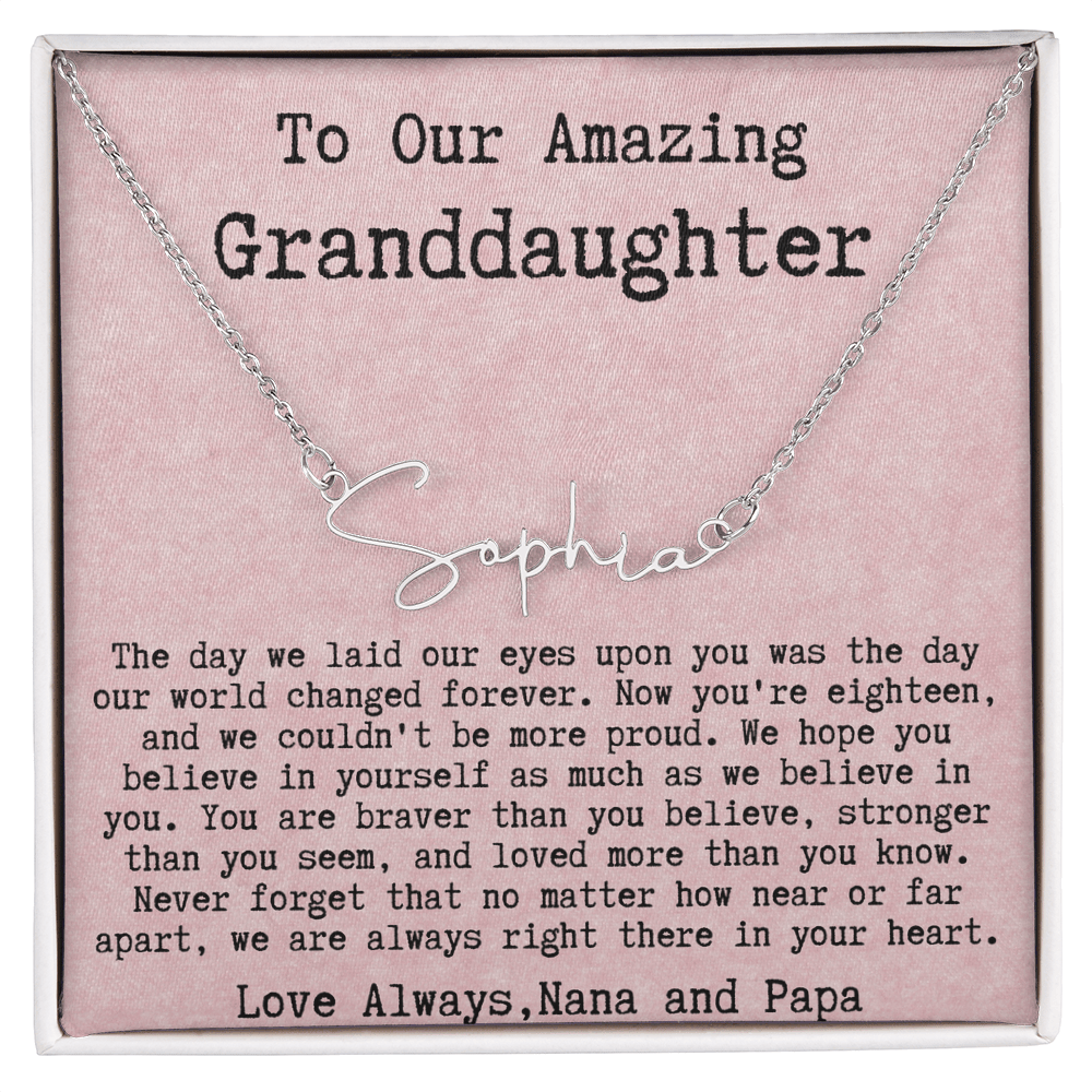Personalized 18th Birthday Gift from Nana and Papa - Signature Style Name Necklace