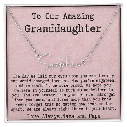 Personalized 18th Birthday Gift from Nana and Papa - Signature Style Name Necklace