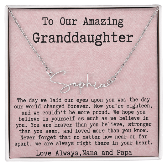 Personalized 18th Birthday Gift from Nana and Papa - Signature Style Name Necklace