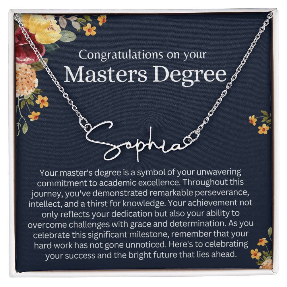 Personalized Masters Degree Gift for Her - Customizable Signature Style Name Necklace