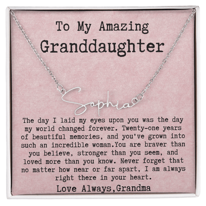 Personalized 21st Birthday Gift from Grandma - Signature Style Name Necklace
