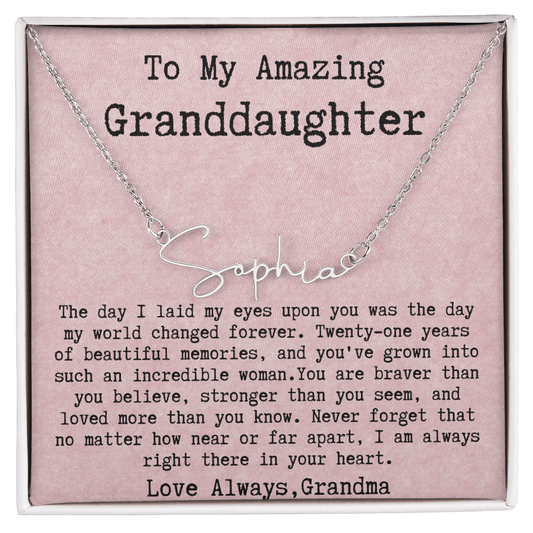 Personalized 21st Birthday Gift from Grandma - Signature Style Name Necklace
