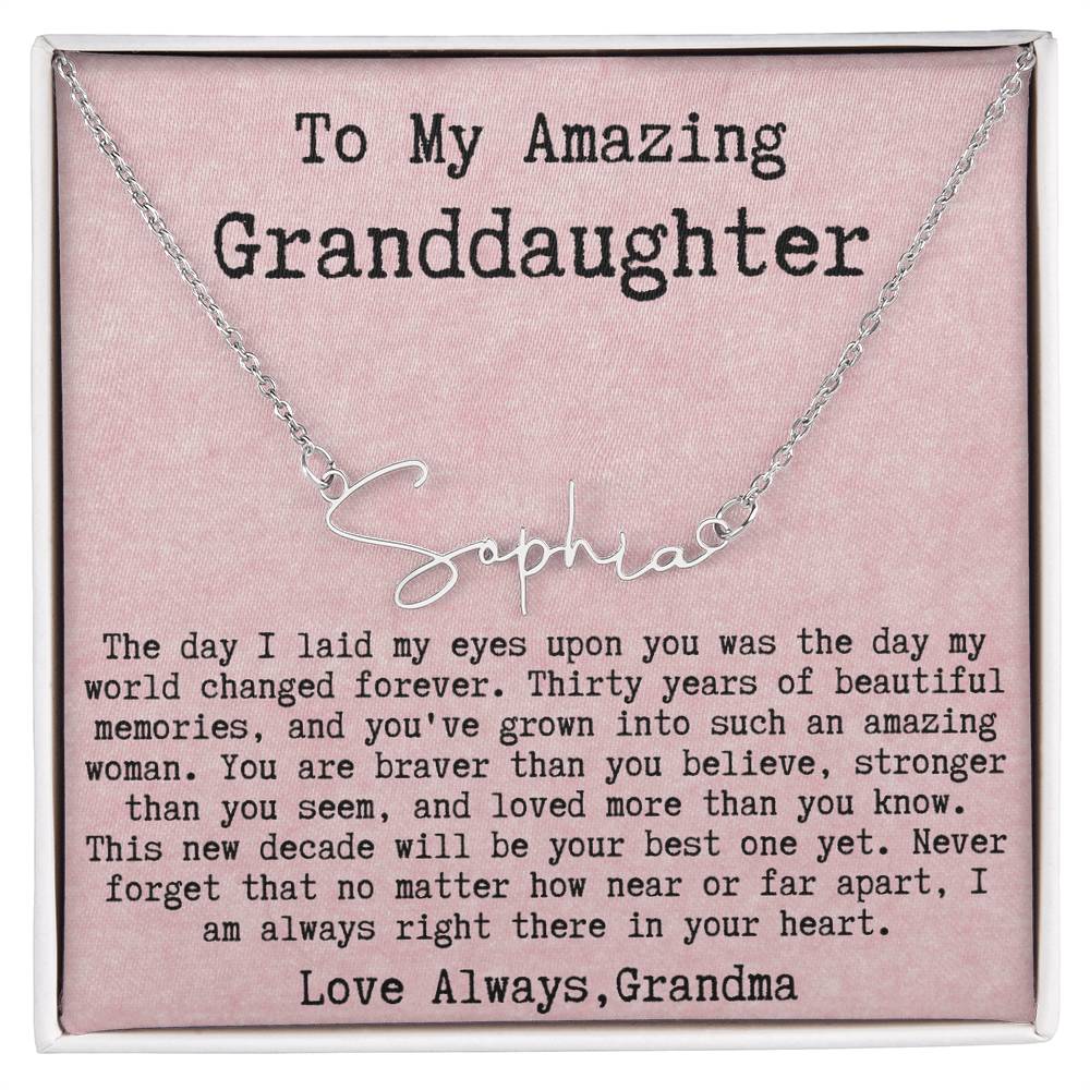 Personalized 30th Birthday Gift from Grandma to Granddaughter - Signature Style Name Necklace