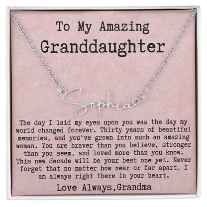 Personalized 30th Birthday Gift from Grandma to Granddaughter - Signature Style Name Necklace