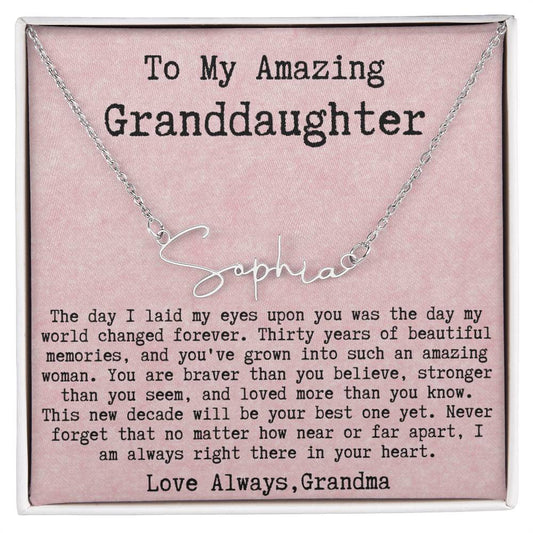 Personalized 30th Birthday Gift from Grandma to Granddaughter - Signature Style Name Necklace