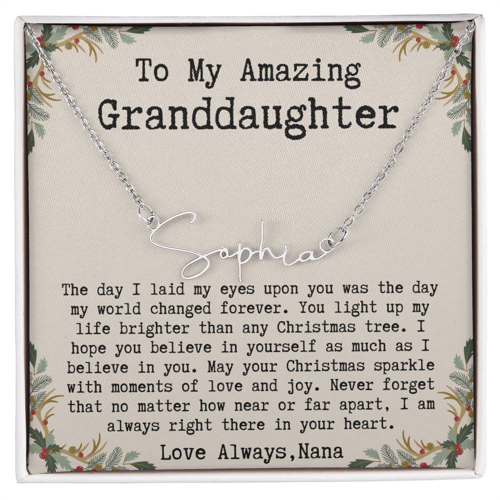 Custom Christmas Gift from Nana to Granddaughter - Signature Style Name Necklace