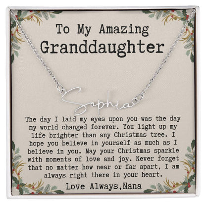 Custom Christmas Gift from Nana to Granddaughter - Signature Style Name Necklace