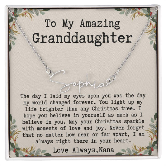 Custom Christmas Gift from Nana to Granddaughter - Signature Style Name Necklace