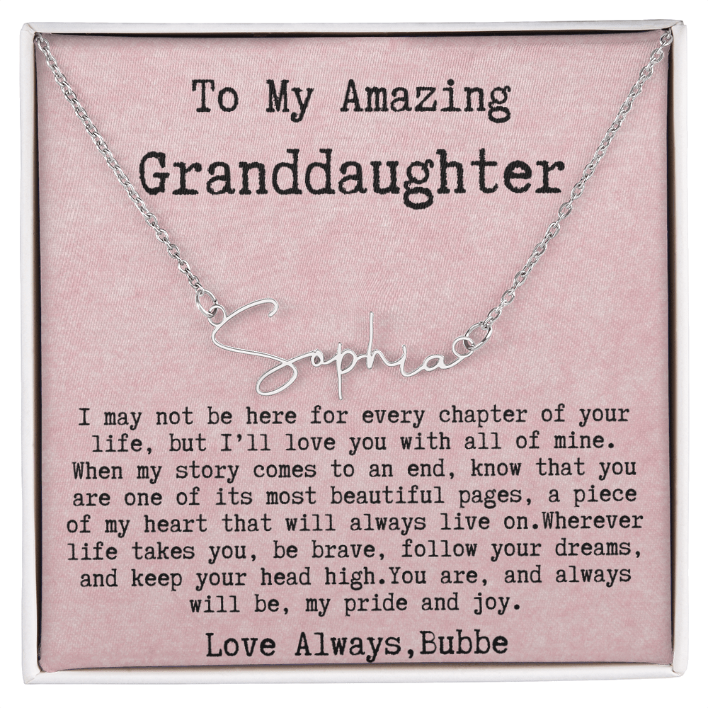 Personalized Birthday Gift for Granddaughter – Custom Signature Style Name Necklace – Unique Name Plate Necklace from Bubbe