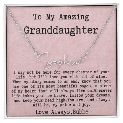 Personalized Birthday Gift for Granddaughter – Custom Signature Style Name Necklace – Unique Name Plate Necklace from Bubbe