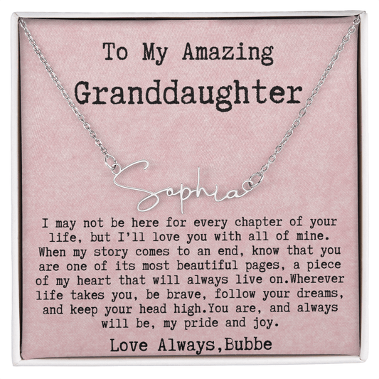 Personalized Birthday Gift for Granddaughter – Custom Signature Style Name Necklace – Unique Name Plate Necklace from Bubbe