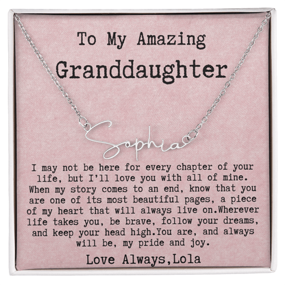 Personalized Birthday Gift for Granddaughter – Custom Signature Style Name Necklace – Unique Name Plate Necklace from Lola