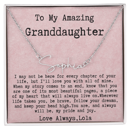 Personalized Birthday Gift for Granddaughter – Custom Signature Style Name Necklace – Unique Name Plate Necklace from Lola