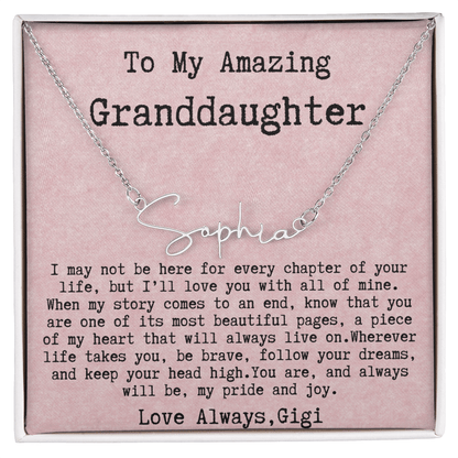 Personalized Birthday Gift for Granddaughter – Custom Signature Style Name Necklace – Unique Name Plate Necklace from Gigi