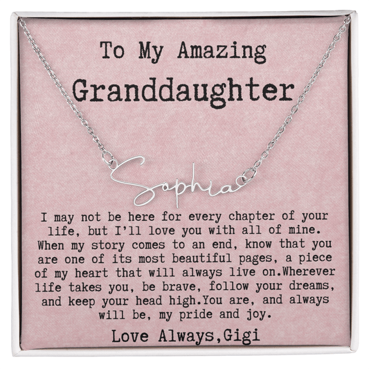 Personalized Birthday Gift for Granddaughter – Custom Signature Style Name Necklace – Unique Name Plate Necklace from Gigi