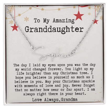 Personalized Christmas Gift from Grandma to Granddaughter - Signature Style Name Necklace