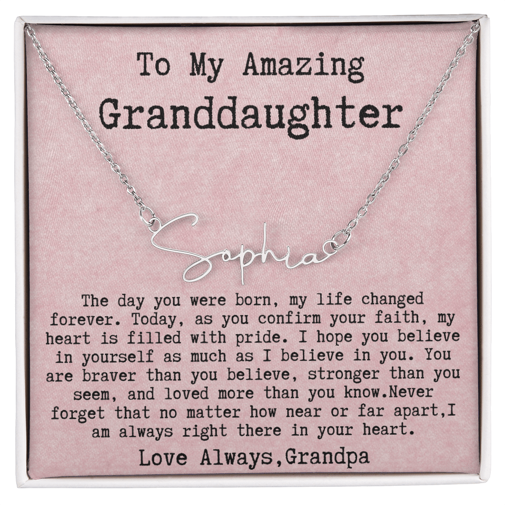 Personalized Confirmation Gift from Grandpa to Granddaughter - Signature Style Name Necklace