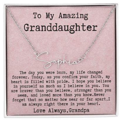 Personalized Confirmation Gift from Grandpa to Granddaughter - Signature Style Name Necklace