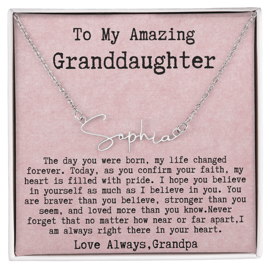 Personalized Confirmation Gift from Grandpa to Granddaughter - Signature Style Name Necklace