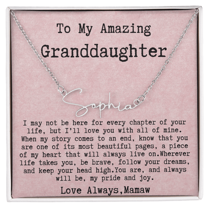 Personalized Birthday Gift for Granddaughter – Custom Signature Style Name Necklace – Unique Name Plate Necklace from Mamaw